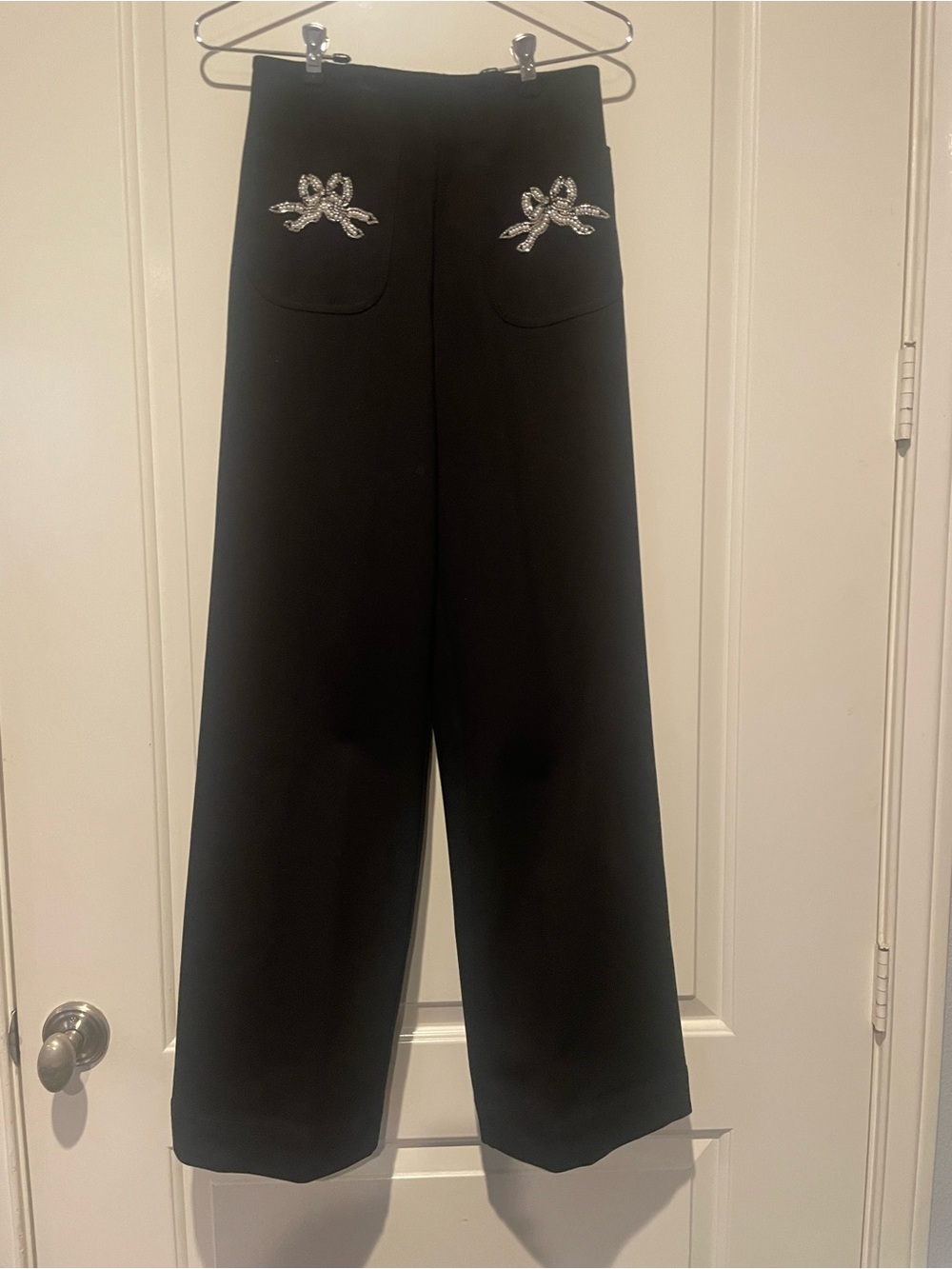 Anthropologie Maeve the Collette Black Wide-Leg Bow sequined embroidered pant - Picture 2 of 8